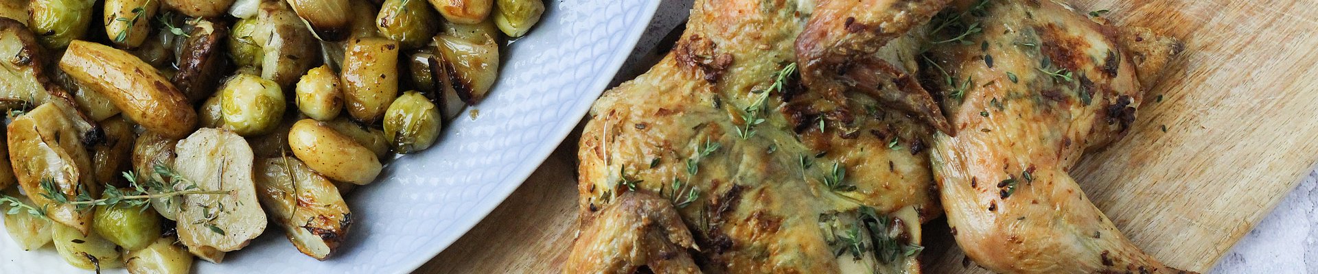 Hopballe kylling med jordskokker, kartofler og rosenkål